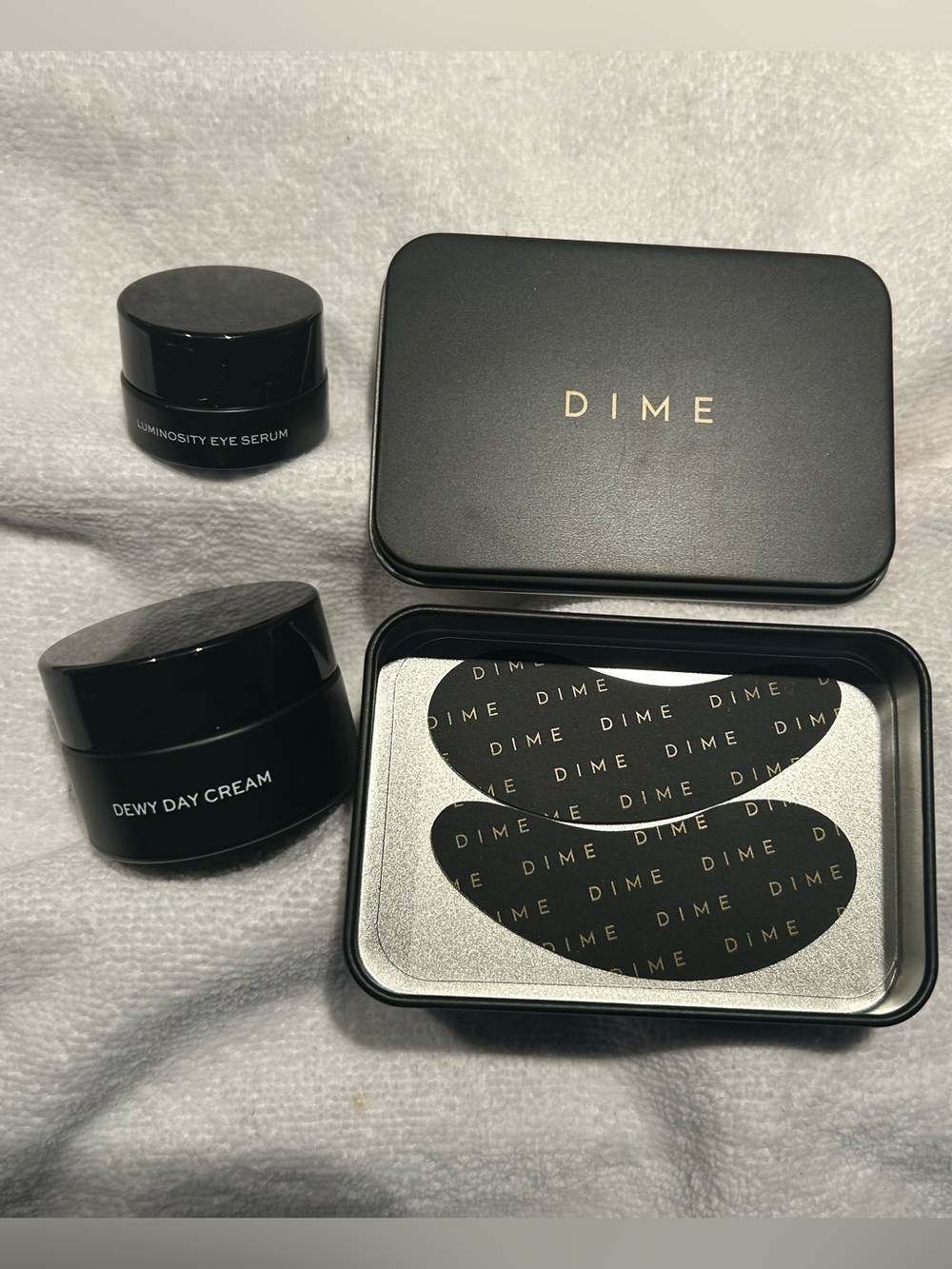 Dime Beauty eye patches , dewy day cream ,& eye serum